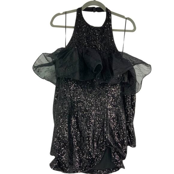 ASOS LUXE Halter Neck Wire Lace Organza Mini Dress Black Sequin Size 8 NWOT $135 - Picture 3 of 9
